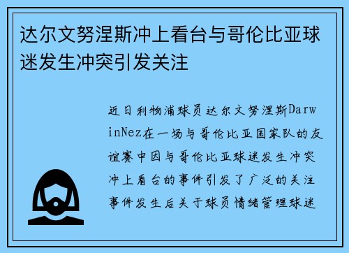 达尔文努涅斯冲上看台与哥伦比亚球迷发生冲突引发关注