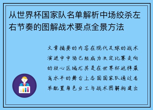 从世界杯国家队名单解析中场绞杀左右节奏的图解战术要点全景方法